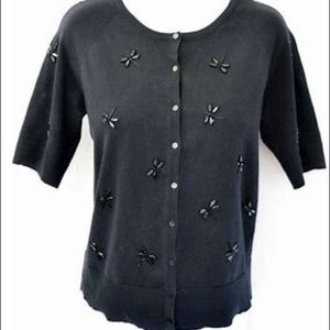 Talbots Sweater Cardigan Black Beaded